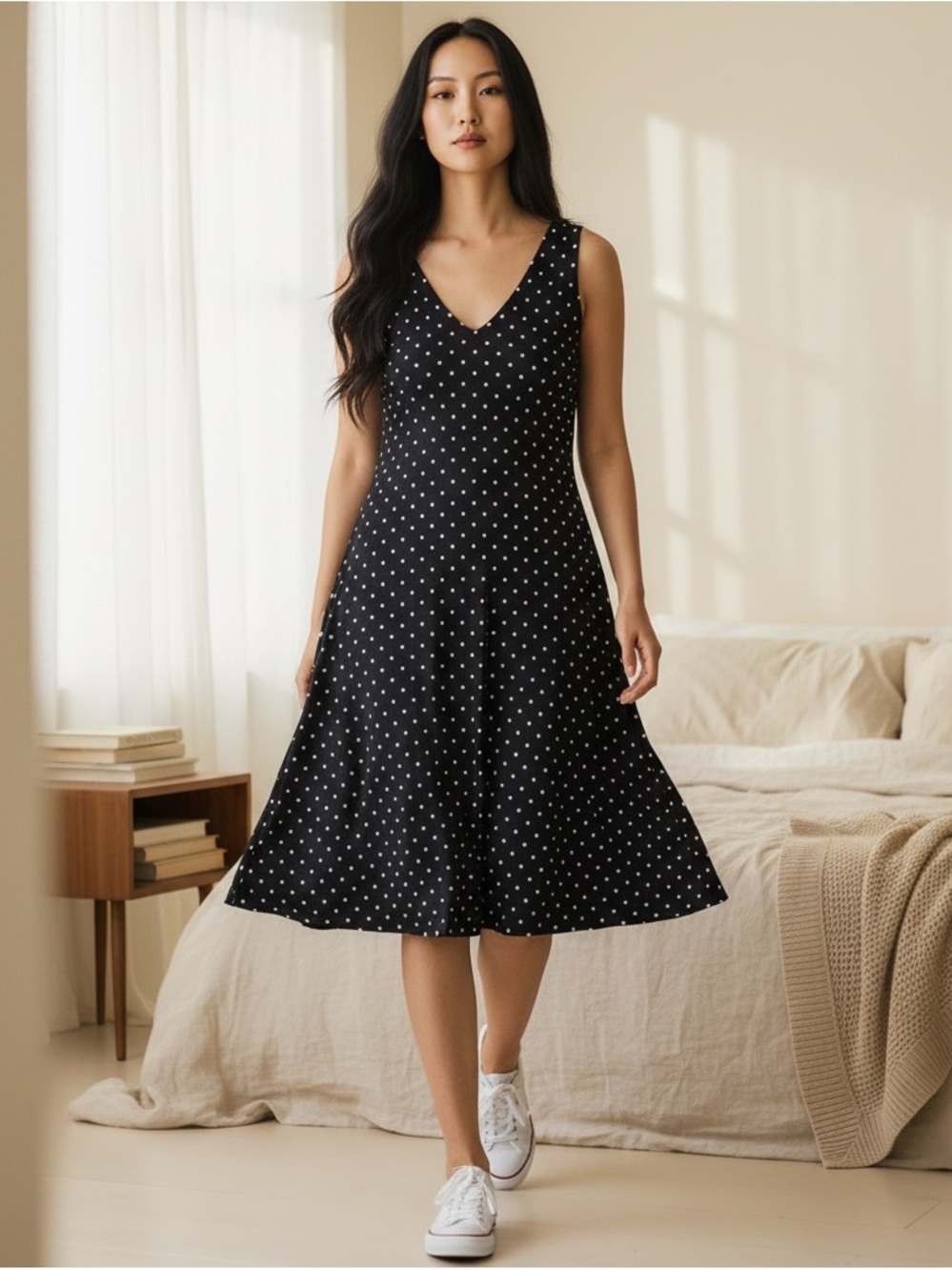 Anne Klein Polka Dot Sleeveless Dress Black and White Size 12 True Y2K